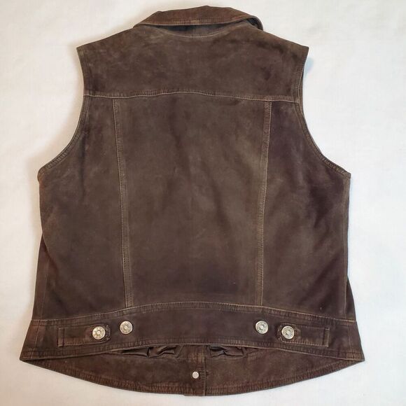 Vakko Vest Brown Leather Suede Collared Button Down Pockets Lined Size M - Picture 2 of 7